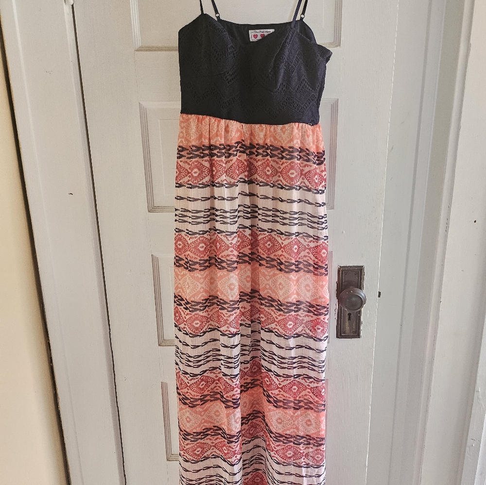 Three Hearts Pink and Black Smocked Maxi Dress Cocktail